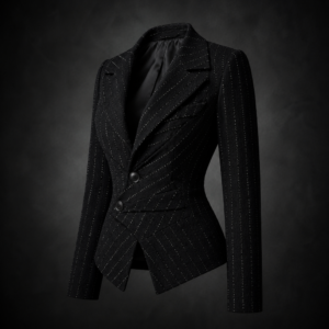 Asymmetrical Pinstripe Sculpted Blazer - Black with White Glittering Pinstripes