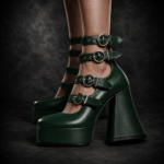 Multi-Strap Chunky Platform Mary Janes - Deep Forest Emerald Green