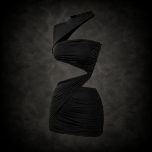 Asymmetric Twisted Cut-Out Ruched Mini Dress - Matte Black