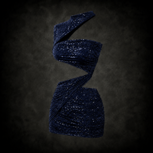 Asymmetric Twisted Cut-Out Ruched Mini Dress - Shimmering Midnight Blue