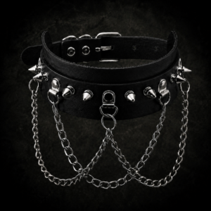 Spiked Layered Chain Choker - Matte Onyx Black