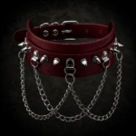 Spiked Layered Chain Choker - Crimson Blood Red
