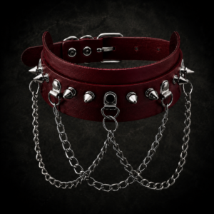 Spiked Layered Chain Choker - Crimson Blood Red