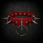 Industrial Spiked O-Ring Choker - Crimson Red