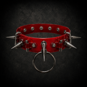 Industrial Spiked O-Ring Choker - Crimson Red
