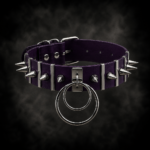 Industrial Double O-Ring Spiked Choker - Deep Violet Purple