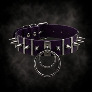 Industrial Double O-Ring Spiked Choker - Deep Violet Purple