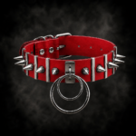 Industrial Double O-Ring Spiked Choker - Blood Red