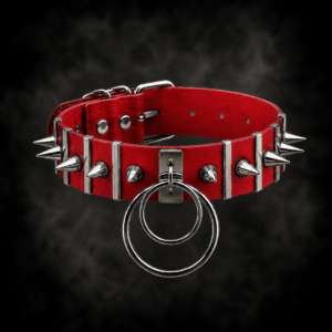 Industrial Double O-Ring Spiked Choker - Blood Red
