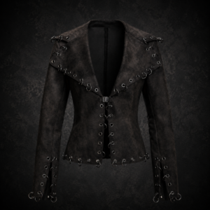 Pierced O-Ring Distressed Suede Jacket - Dark Charcoal Brown