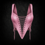 Multi-Lace Pointed Hem Corset Top - Dusty Rose Pink