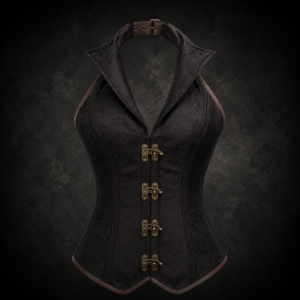Halter Collar Swing Clasp Corset - Dark Brown