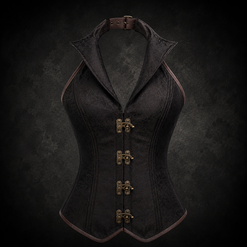 Halter Collar Swing Clasp Corset - Dark Brown