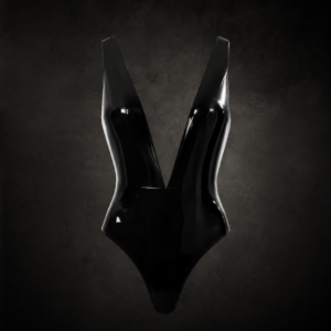 High-Gloss Liquid Vinyl Plunging Bodysuit - Glossy Black