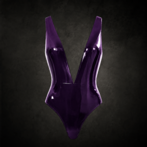 High-Gloss Liquid Vinyl Plunging Bodysuit - Deep Amethyst Purple