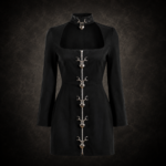 Heart-Lock Cut-Out Mock Neck Mini Dress - Matte Black