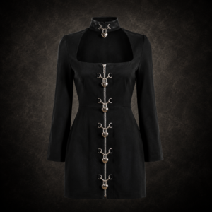 Heart-Lock Cut-Out Mock Neck Mini Dress - Matte Black