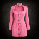 Heart-Lock Cut-Out Mock Neck Mini Dress - Bubblegum Pink
