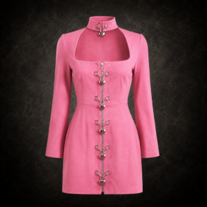 Heart-Lock Cut-Out Mock Neck Mini Dress - Bubblegum Pink