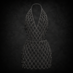 Crystal Droplet Chainmail Halter Dress Set - Gunmetal with Onyx Black Crystals