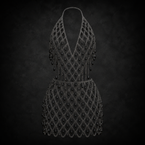 Crystal Droplet Chainmail Halter Dress Set - Gunmetal with Onyx Black Crystals