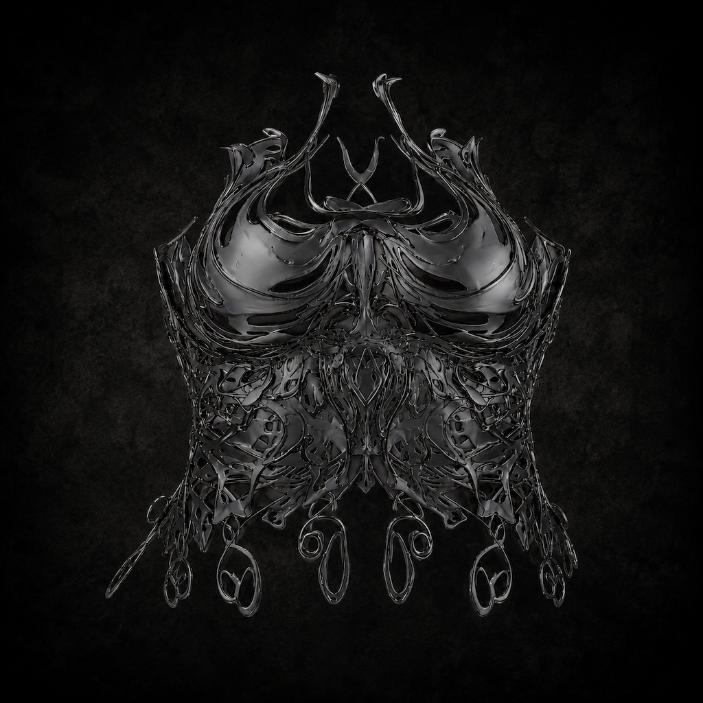 Biomechanical Molten Filigree Corset - Glossy Obsidian Jet