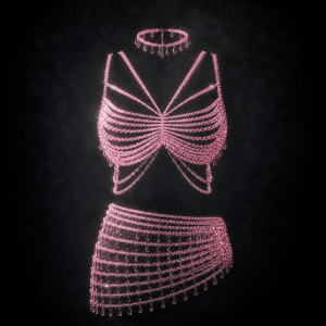 Luminescent Beaded Butterfly Harness Skirt Set - Pastel Rose Quartz Pink