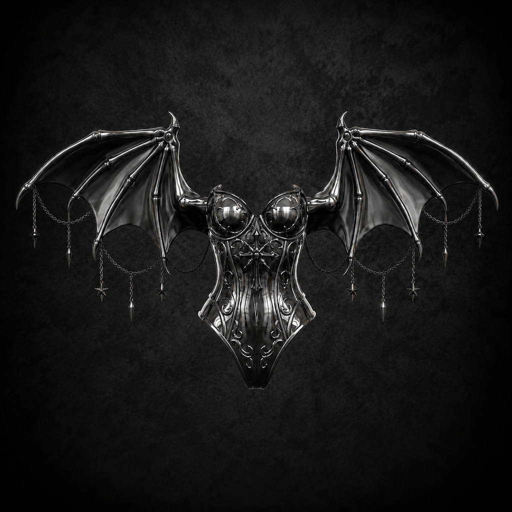 Batwing Filigree Statement Bodysuit - Burnished Gunmetal Chrome