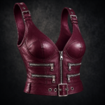 Biker Utility Buckled Corset Top - Deep Burgundy Wine