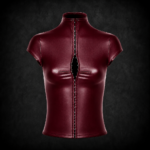Cyberpunk Mock-Neck Leatherette Top - Deep Crimson Wine