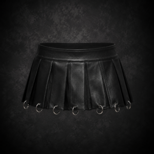 Pleated O-Ring Leatherette Mini Skirt - Matte Onyx Black