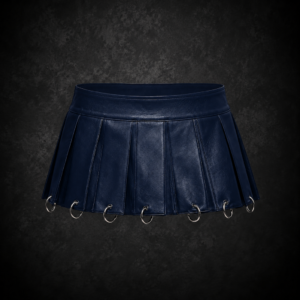 Pleated O-Ring Leatherette Mini Skirt - Deep Midnight Navy