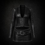 Iron Cross Studded Leather Two-Piece Set - Onyx Black