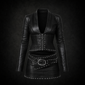 Iron Cross Studded Leather Two-Piece Set - Onyx Black