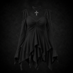 Gothic Handkerchief Ruffle Mini Dress - Shadow Black