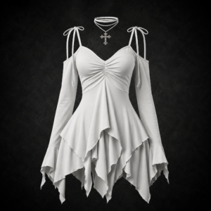 Gothic Handkerchief Ruffle Mini Dress - Snow White
