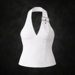 Executive Pinstripe Halter Corset Top - Alabaster White