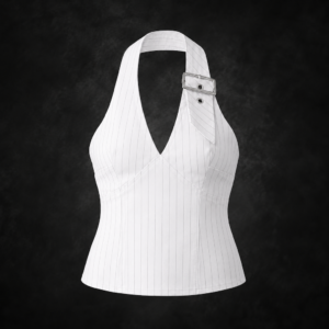 Executive Pinstripe Halter Corset Top - Alabaster White