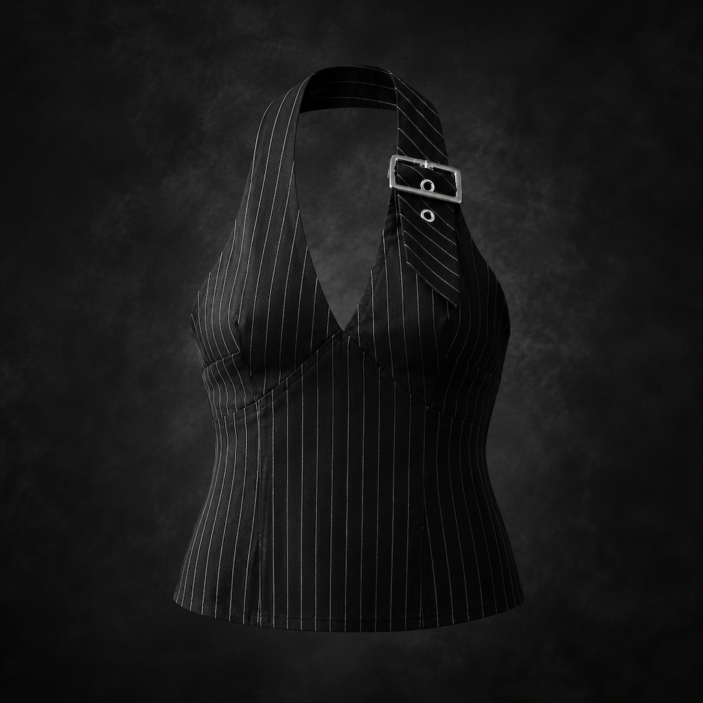 Executive Pinstripe Halter Corset Top - Classic Onyx Executive Pinstripe Halter Corset Top - Classic Onyx