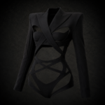 Strappy Cutout Blazer Bodysuit - Midnight Onyx