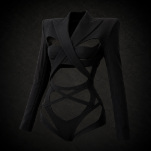Strappy Cutout Blazer Bodysuit - Midnight Onyx
