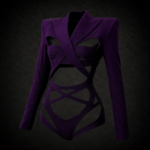 Strappy Cutout Blazer Bodysuit - Deep Royal Purple