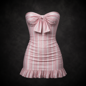 Candy Stripe Ruched Bow Mini Dress - Pastel Peppermint