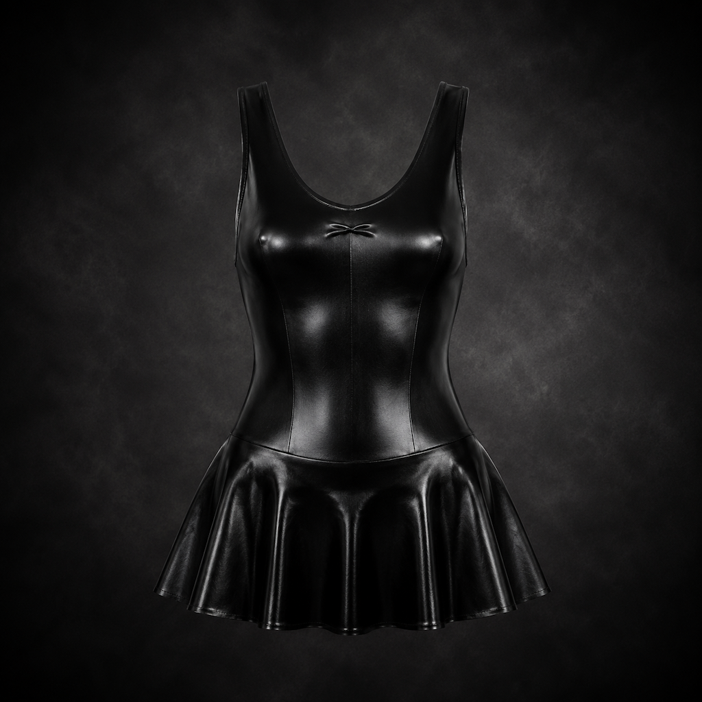 Ballerina Wet-Look Skirted Bodysuit - Liquid Obsidian