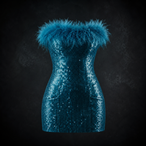 Siren Sequin Feather Mini Dress - Midnight Onyx