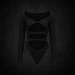 Cyber Cut-Out Long-Sleeve Bodysuit - Midnight Onyx