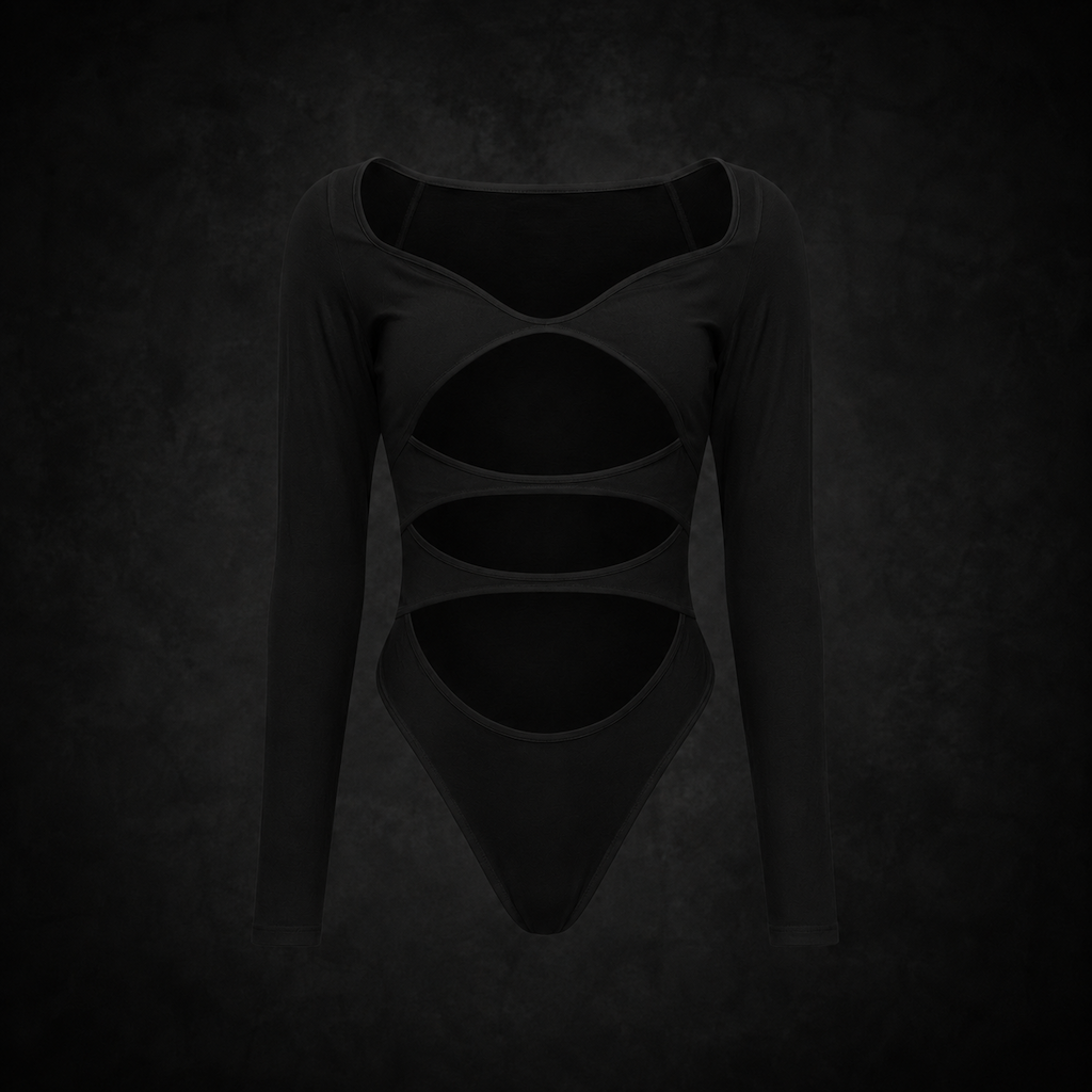 Cyber Cut-Out Long-Sleeve Bodysuit - Midnight Onyx Cyber Cut-Out Long-Sleeve Bodysuit - Midnight Onyx