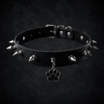 Cyber Paw Spiked Leather Choker - Midnight Onyx