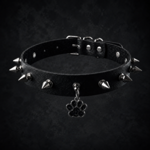 Cyber Paw Spiked Leather Choker - Midnight Onyx