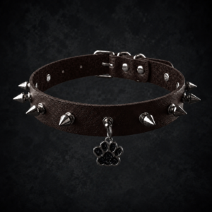 Cyber Paw Spiked Leather Choker - Grunge Espresso